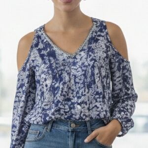 Juicy Couture Navy and White Cold Shoulder Blouse